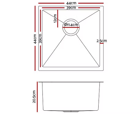 Cefito Kitchen Sink 44X44CM Stainless Steel Sink Single Bowl Silver