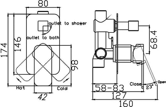 Elegant Wall Mixer With Diverter (Black)