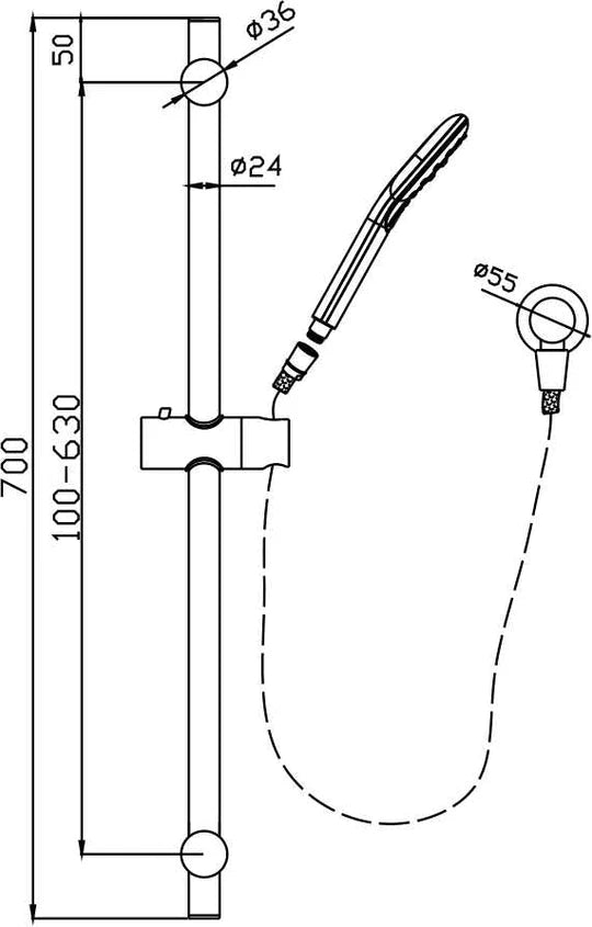 Ideal Hand Shower On Rail (Black)
