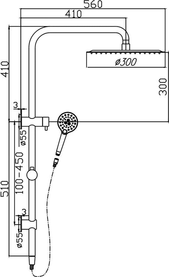 Ideal Shower System With Rail (Black)