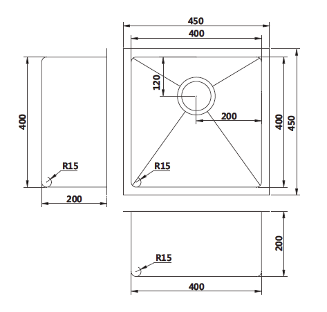 Coloured Single Bowl Sink 45x45 (Brushed Bronze)