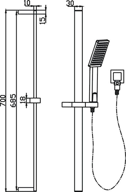 Bonza Hand Shower On Rail (Black)