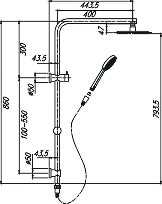 Chris Shower System With Rail